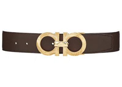 Pre-owned Ferragamo Reversible And Adjustable Gancini Belt In Brown/black