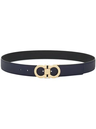 Ferragamo Reversible And Adjustable Gancini Belt In Hammered Leather