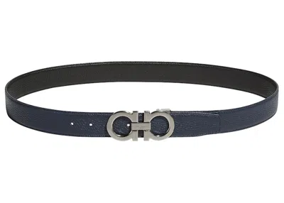 Pre-owned Ferragamo Reversible And Adjustable Gancini Belt In Slate/black