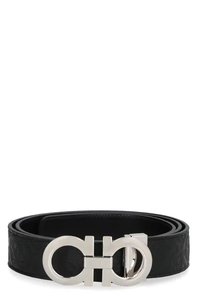 Ferragamo Reversible And Adjustable Gancini Belt - Men In Black