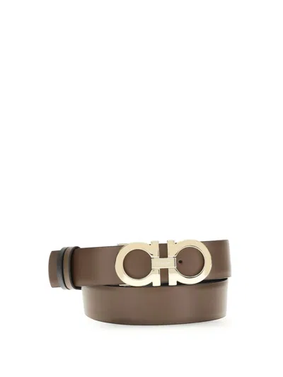Ferragamo Reversible And Adjustable Gancini Belt In Metallic