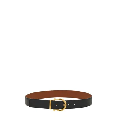 Ferragamo Reversible And Adjustable Gancini Belt In Black