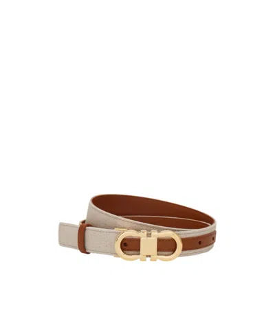 Ferragamo Reversible And Adjustable Gancini Belt In Neutral