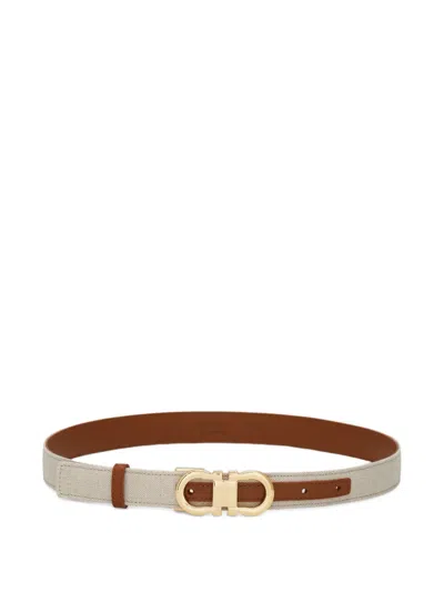 Ferragamo Reversible And Adjustable Gancini Belt In Neutral