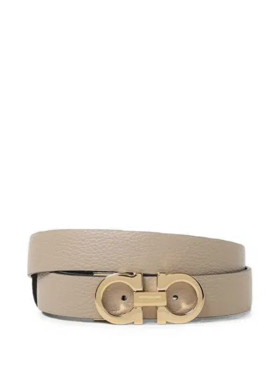 Ferragamo Reversible And Adjustable Gancini Belt In Neutral