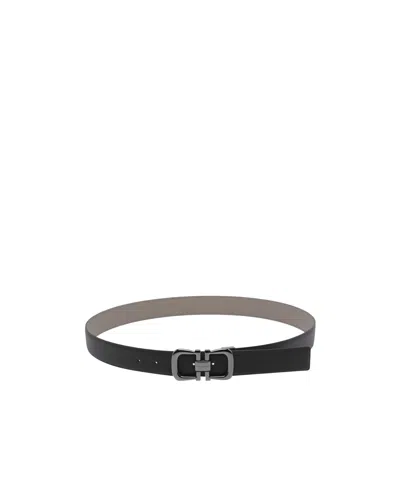 Ferragamo Reversible And Adjustable Gancini Belt In Black
