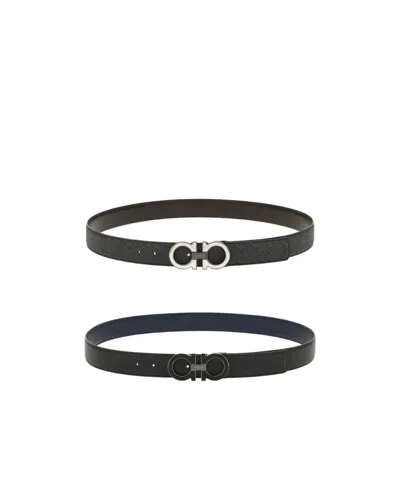 Ferragamo Reversible And Adjustable Gancini Belt With Switch Buckle In Black