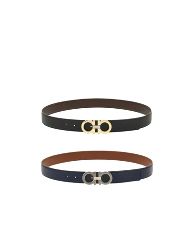 Ferragamo Reversible And Adjustable Gancini Belt With Switch Buckle In Black