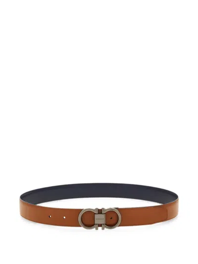 Ferragamo Reversible And Adjustable Gancini Belt In Yellow