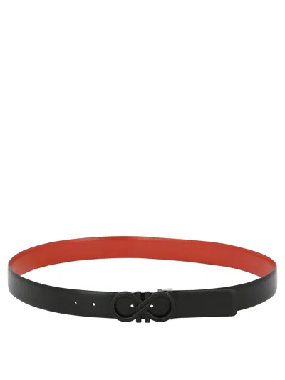 Ferragamo Reversible And Adjustable Gancini Hook Belt For Men In Black