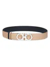 Ferragamo New Bisque And Black Leather Gancini Belt In Beige
