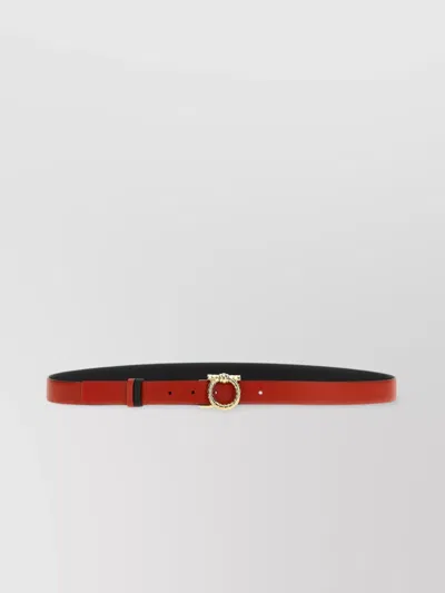Ferragamo Reversible Belt Adjustable Gold-tone Buckle In Red