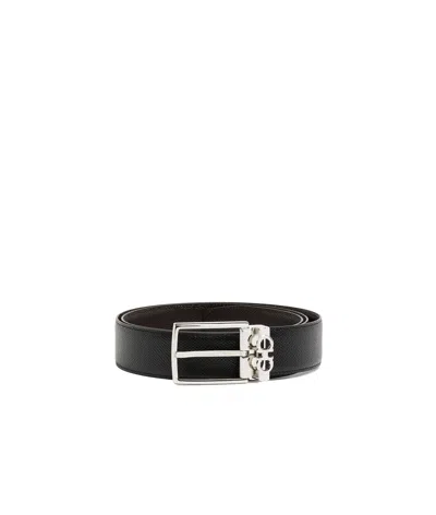 Ferragamo Black Reversible Belt With Gancini Buckle Belt
