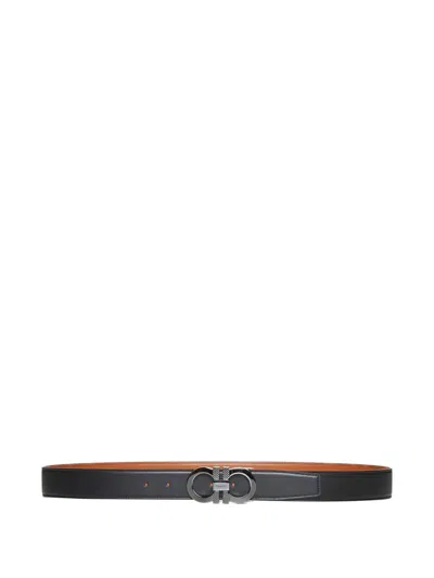 Ferragamo Men Reversible Leather Belt In Black