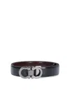 Ferragamo Salvatore  Man's Bicolor Leather Belt With Logo Buckle In Black