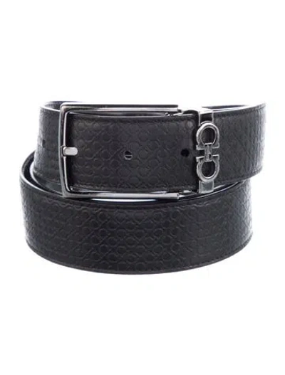 Pre-owned Ferragamo Reversible Belt Embossed Leather Waist Belt In Black