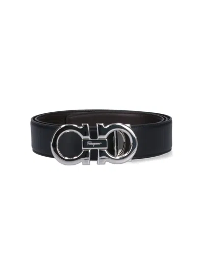 Ferragamo Reversible Belt Gancini In Black