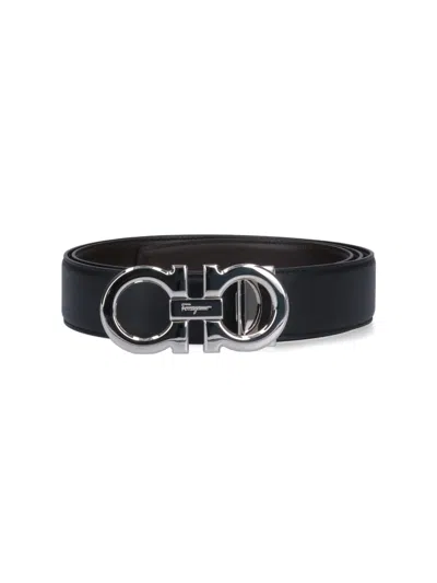 Ferragamo Reversible Belt Gancini In Black