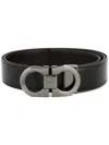 Ferragamo Black And Brown Reversible Belt With Gancini Detail In Smooth Leather Man In Black