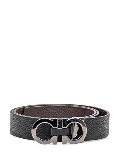 Ferragamo Men's Reversible And Adjustable Gancini Belt In Black