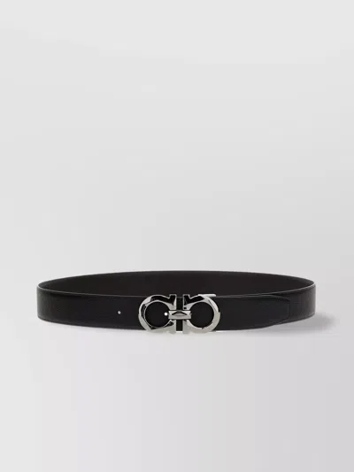 Ferragamo Reversible Belt With Adjustable Fit And Textured Finish In Black