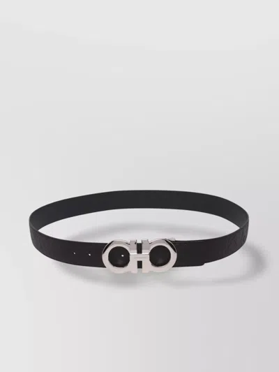 Ferragamo Reversible Belt With Adjustable Length And Embossed Pattern In Black