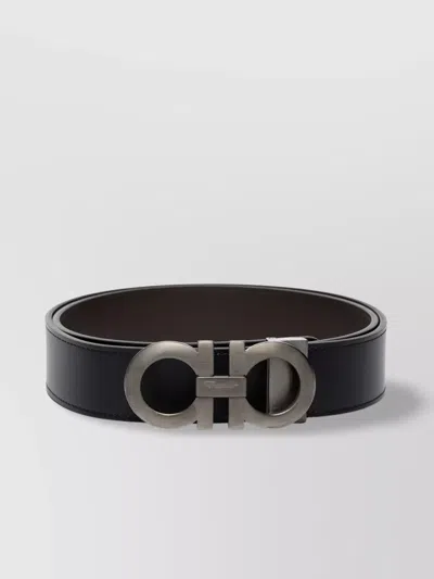 Ferragamo Reversible Belt With Brushed Finish Gancini In Brown