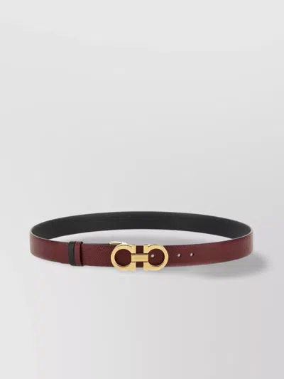 Ferragamo Reversible Belt With Gold-tone Buckle Hooks In Burgundy
