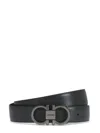 Ferragamo Polished Double Gancini Buckle Belt In Calf Leather In Black