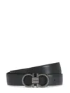 Ferragamo Polished Double Gancini Buckle Belt In Calf Leather In Black