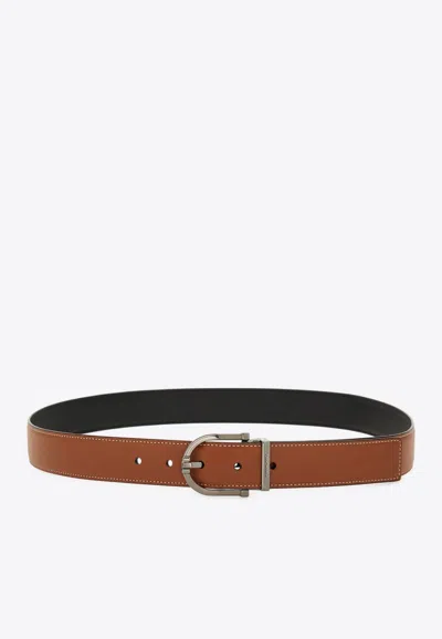 Ferragamo Reversible Calf Leather Belt In Brown