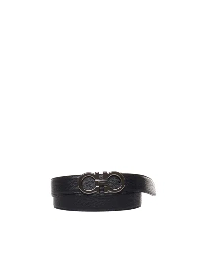 Ferragamo Reversible Calfskin Belt In Black