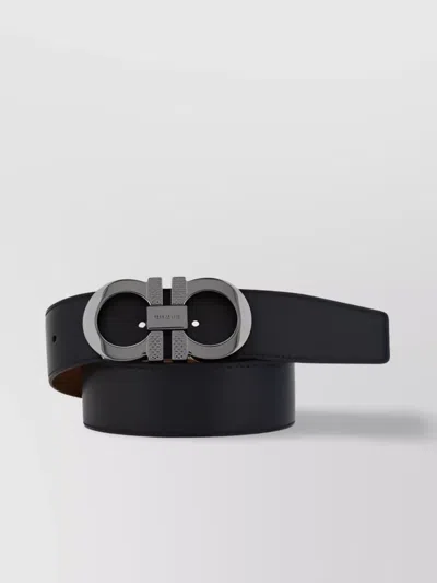 Ferragamo Reversible Calfskin Double-face Adjustable Belt In Black