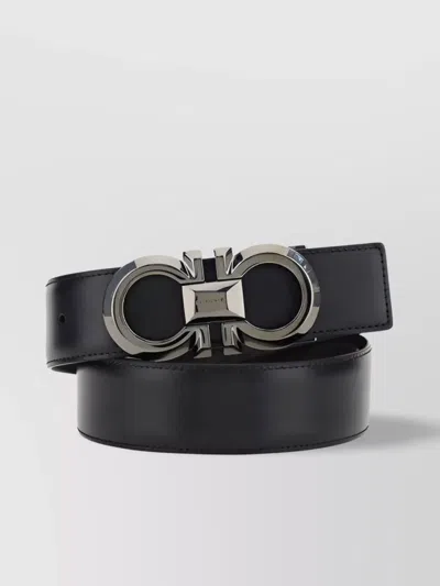 Ferragamo Reversible Calfskin Leather Belt With Iconic Logo In Black