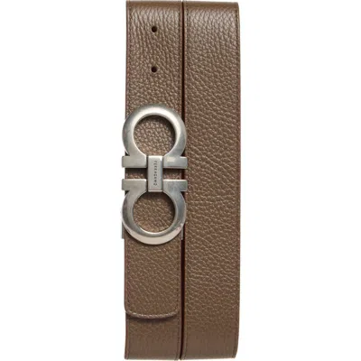 Ferragamo Reversible Double Gancio Belt In Brown