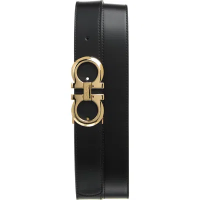 Ferragamo Reversible Double Gancio Leather Belt In Black