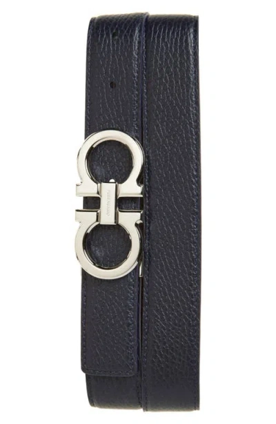 Ferragamo Reversible Double Gancio Leather Belt In Midnight Oxblood