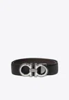 Ferragamo Reversible Embossed Gancini Leather Belt In Black