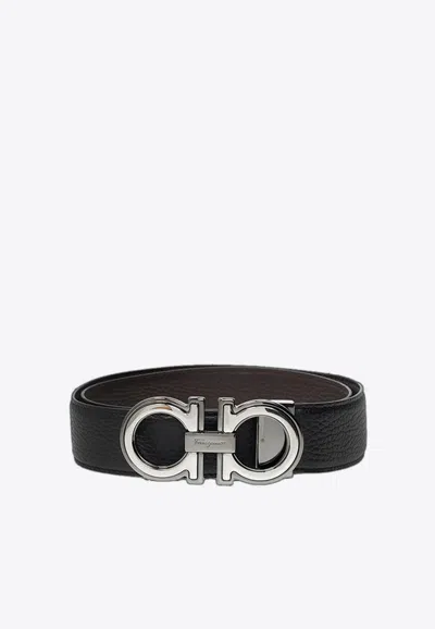 FERRAGAMO REVERSIBLE EMBOSSED GANCINI LEATHER BELT