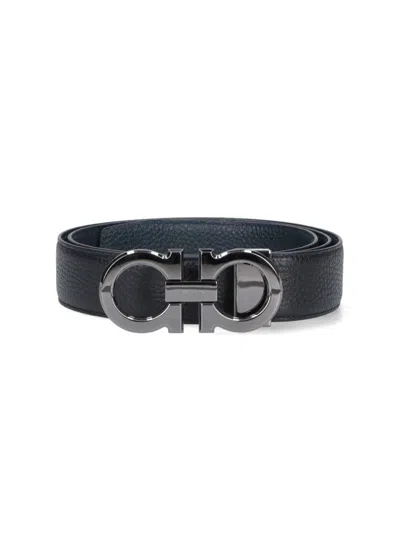 Ferragamo 'reversible Gancini' Belt - Black/blue