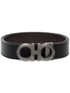 Ferragamo Reversible Belt With Brushed Finish Gancini In Black