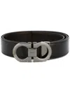 Ferragamo Black And Brown Reversible Belt With Gancini Detail In Smooth Leather Man