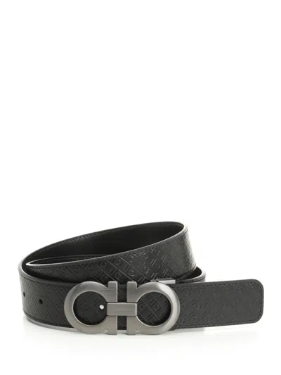 Ferragamo Men Reversible And Adjustable Gancini Belt In Black