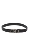 Ferragamo Adjustable And Reversible Gancini Belt In Black