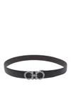 Ferragamo Adjustable And Reversible Gancini Belt In Black