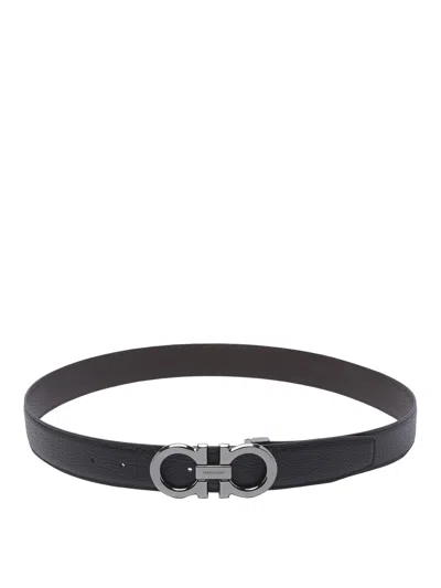 Ferragamo Men Reversible Gancini Belt In Black