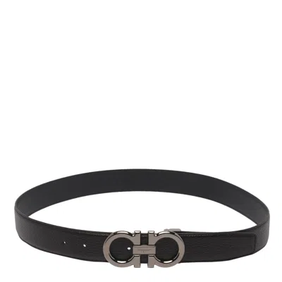 Ferragamo Men Reversible Gancini Belt In Black