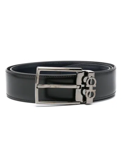 Ferragamo Reversible And Adjustable Gancini Belt In Black