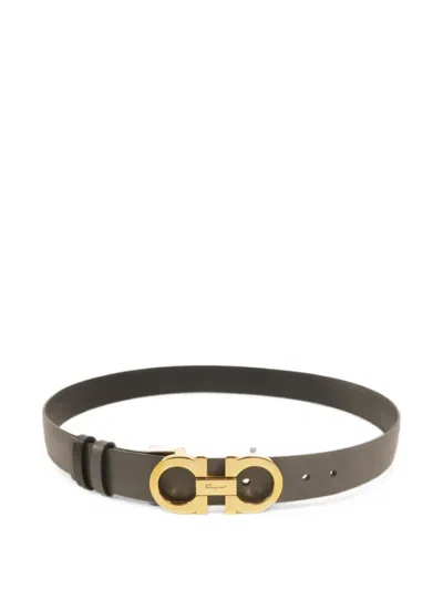 Pre-owned Ferragamo Reversible Gancini Belt In Black
