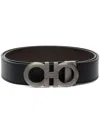 Ferragamo Reversible Belt With Brushed Finish Gancini In Black